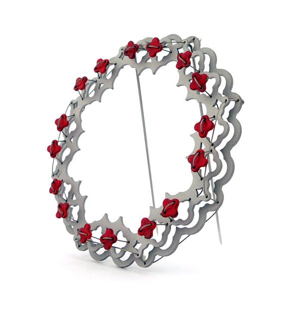 Red Wreath Brooch, 2010. Parts from The Sieve